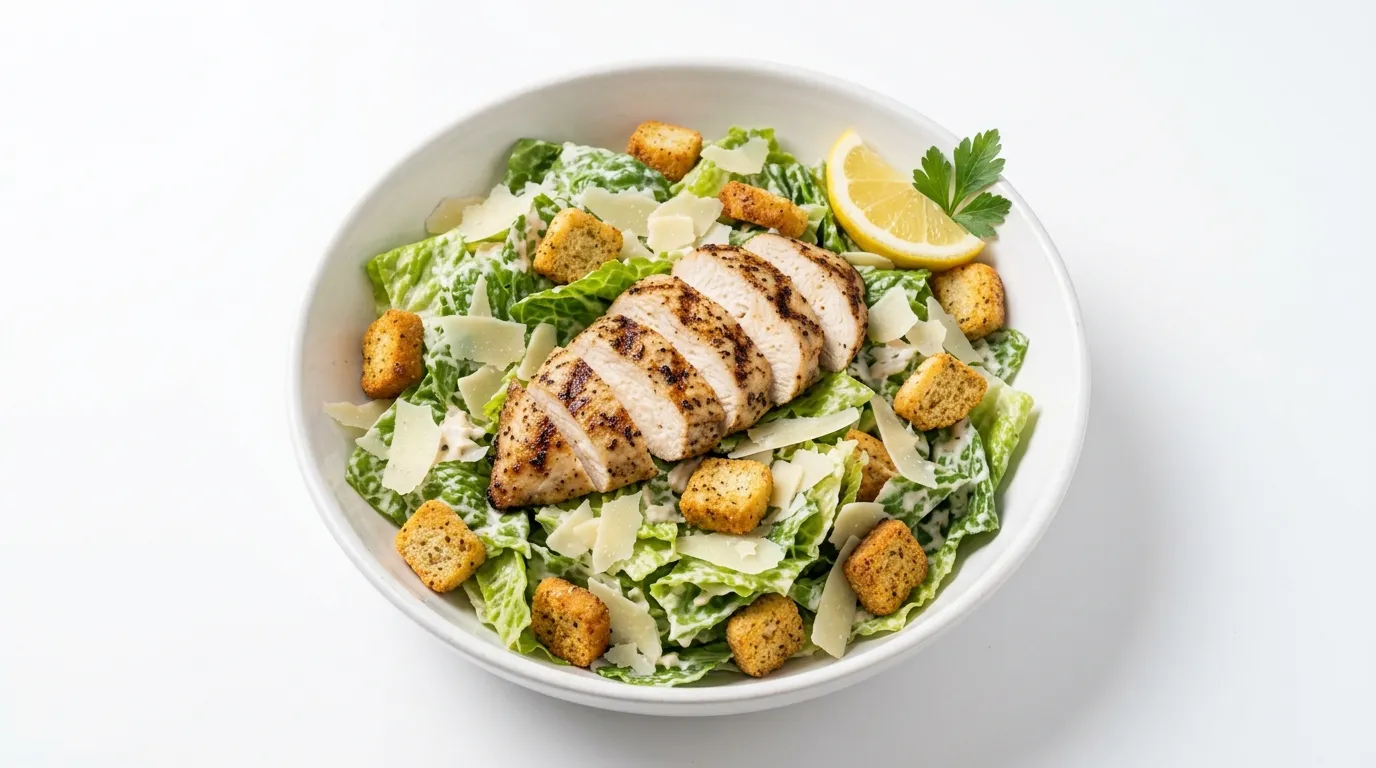 Romaine with grilled chicken, croutons and shaved Parmesan