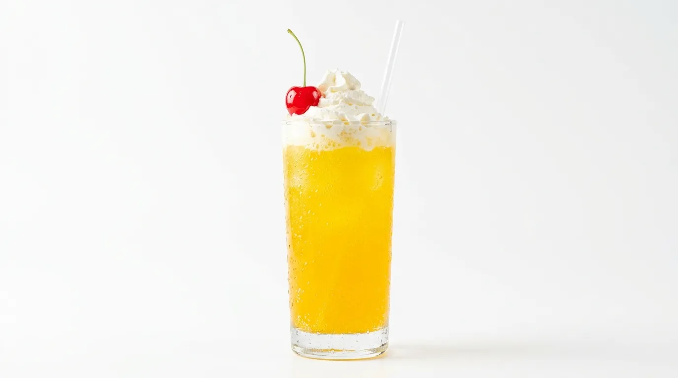 Mango Mountain Dew dirty soda topped with whipped cream