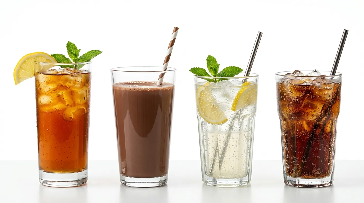 Assortment of lemonades, iced tea and fountain drinks