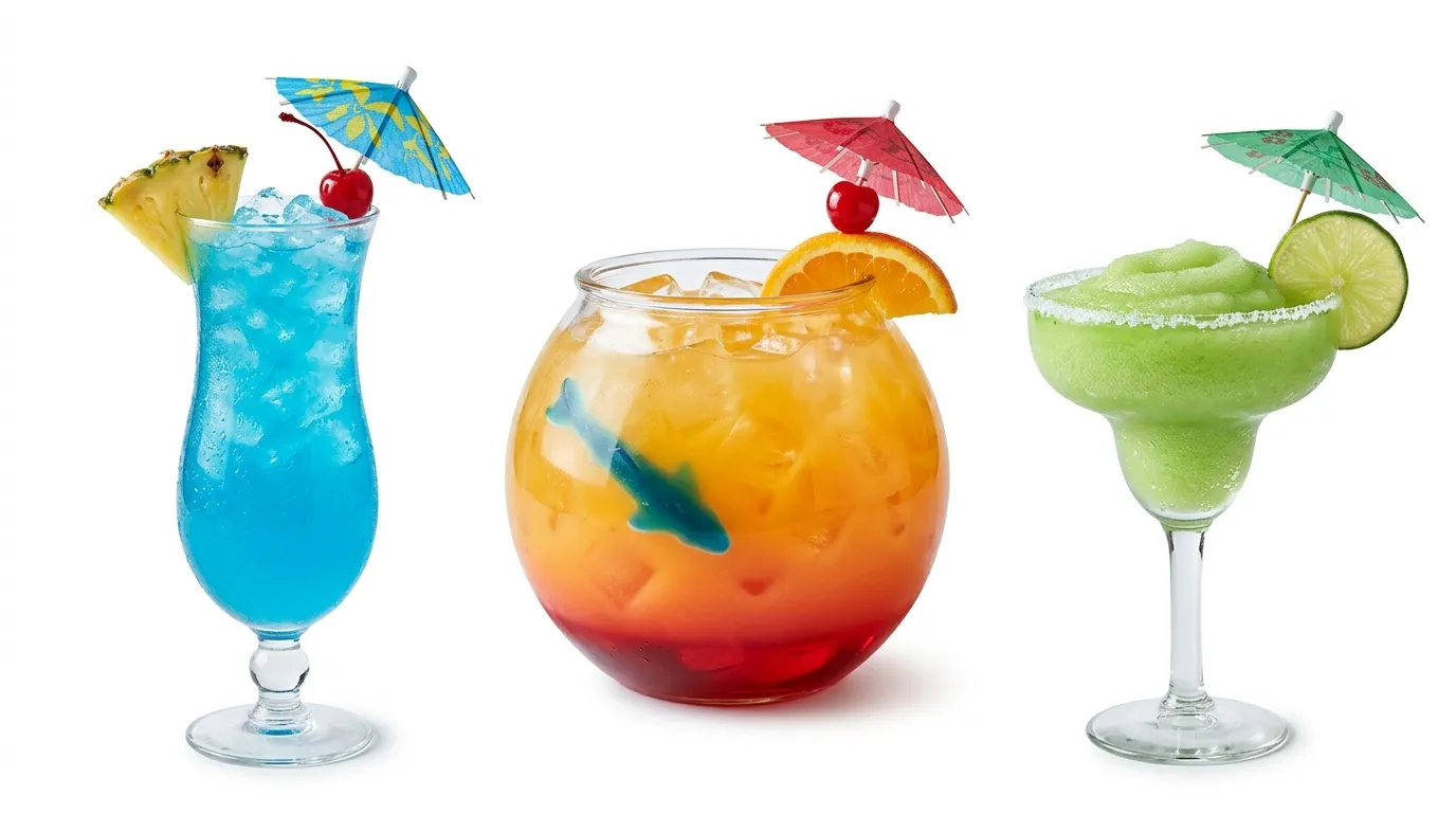 Selection of Applebee's signature cocktails in oversized glassware